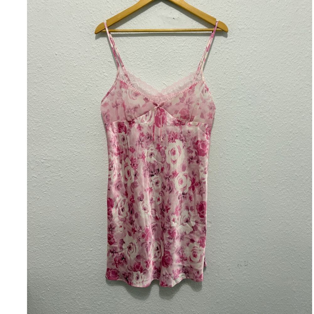 Vintage Pink Floral Slip Dress Feminine Nightgown Sheer Barbie Fairy Cottage